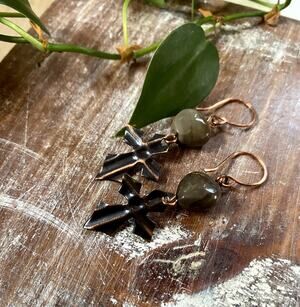 Jasper Heart Copper Cross Dangle Earrings - Boho
